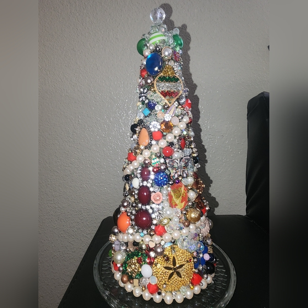 Hand Crafted Upcycled Jewelry Tree on a Glass Base